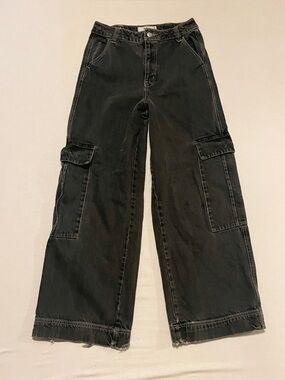Twik par Simons High Rise Wide Leg Cargo Jeans Faded Black Grey Size 28